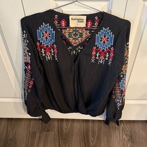 Savanna Jane Black Blouse with Multicolor Embroidery